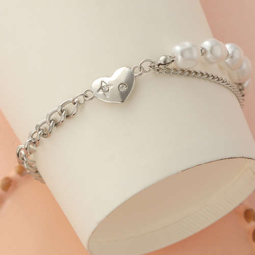 Titanium Bracelet with Chain and Pearl accents